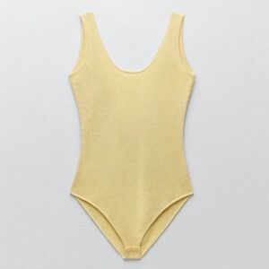 Zara | Tops | Zara Knit Bodysuit With Low Back In Yellow